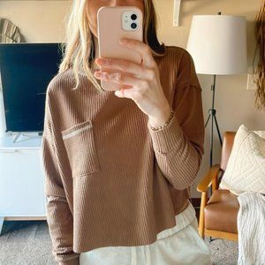 Ribbed Long Sleeve Brown Top